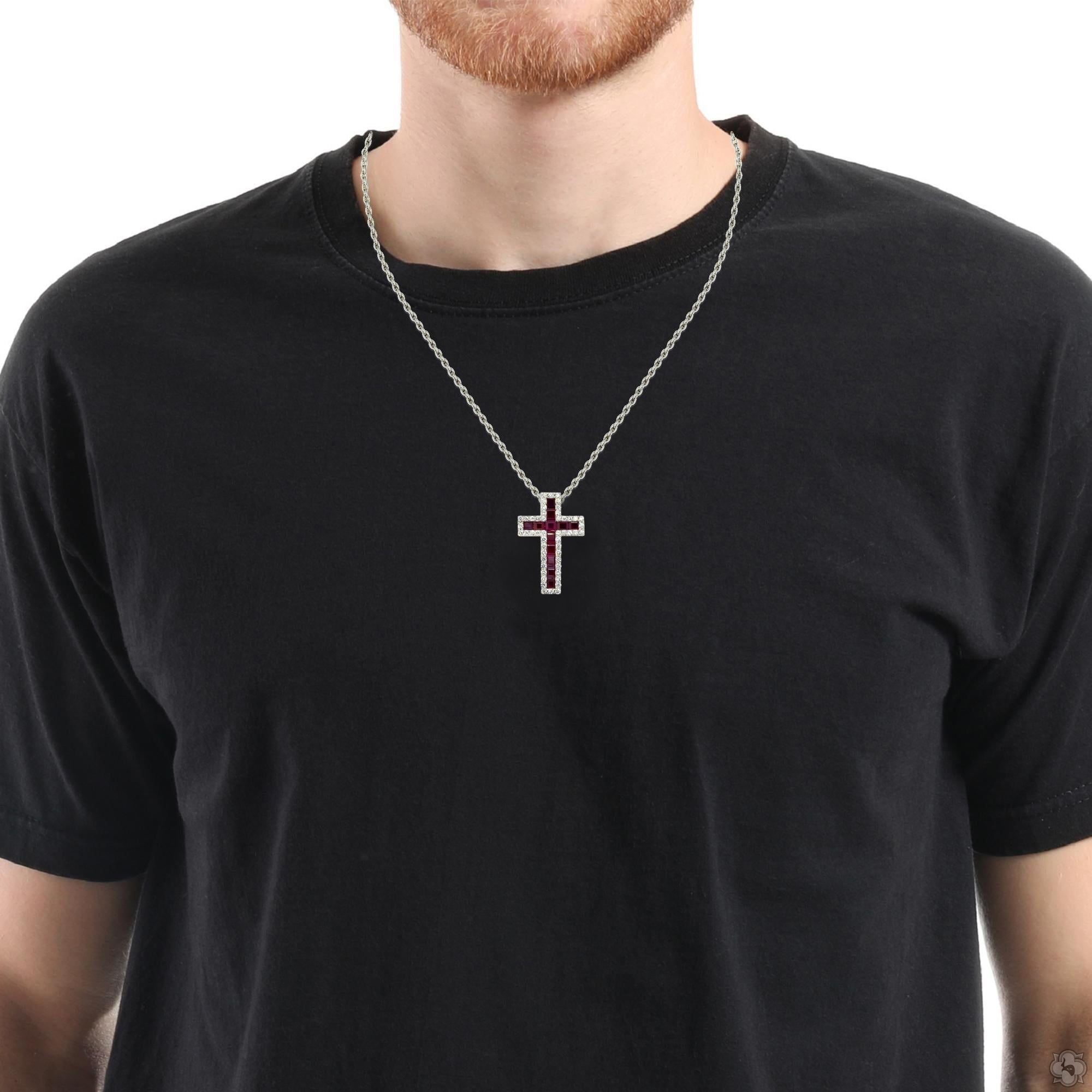 Golden Light Princess Cut Sapphire Diamond Cross 70424 | TraxNYC