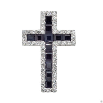 Mystic Blue Princess Cut Sapphire Diamond Cross 70425 - Image 1