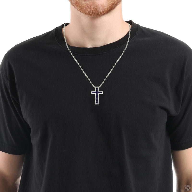 Mystic Blue Princess Cut Sapphire Diamond Cross 70425 - Image 4