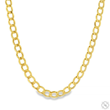 14k yellow gold solid curb link chain, 4mm wide, 24 inches long, men's style.