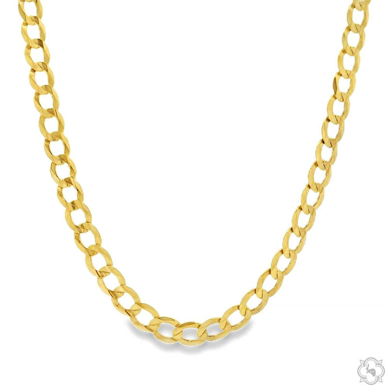 14k yellow gold solid curb link chain, 4mm wide, 24 inches long, men's style