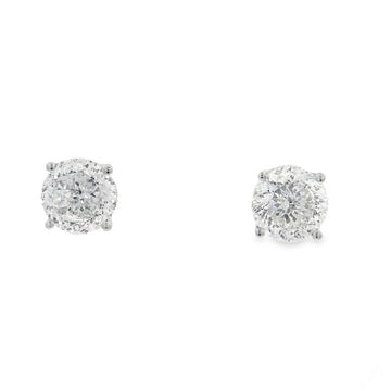 2 CT Portuguese round white diamond stud earrings in white gold setting.