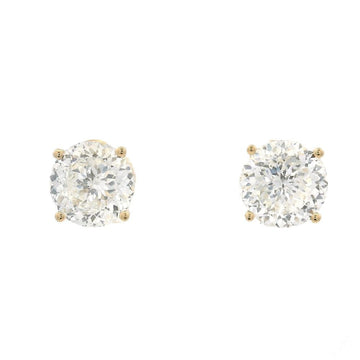 3 CT Portuguese diamond stud earrings in yellow gold setting, classic round cut design.