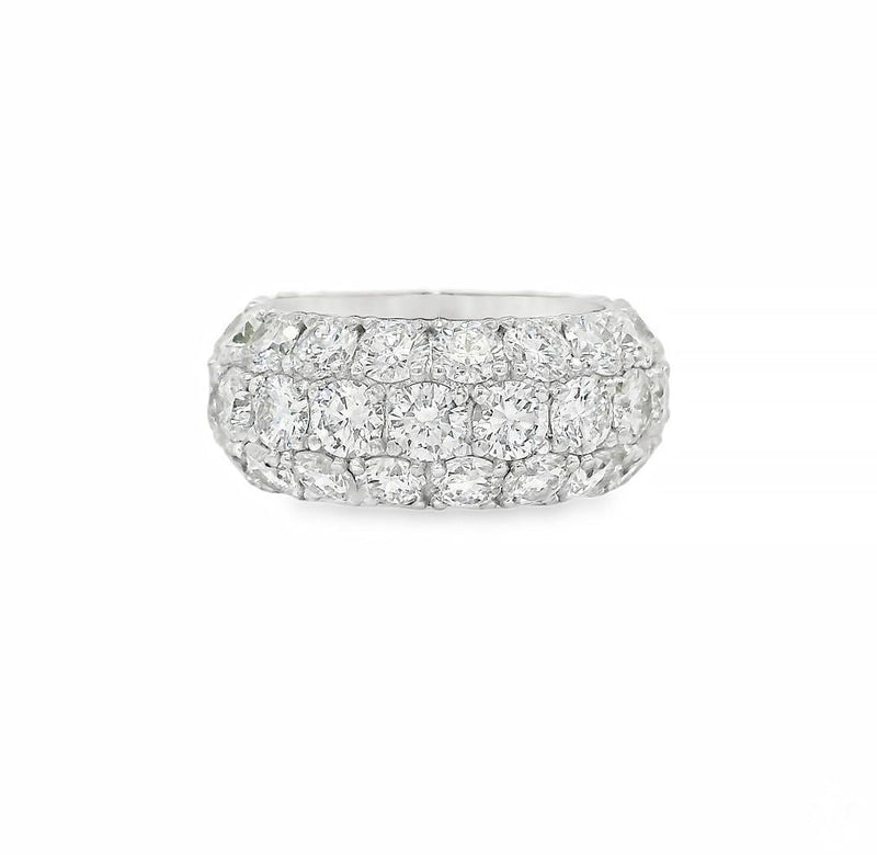 Wide white gold men's ring with three rows of sparkling round-cut diamonds