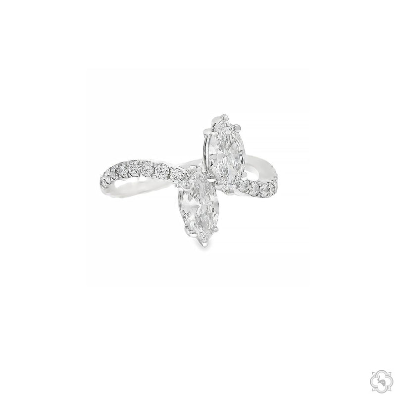 White gold ring with dual marquise diamonds and pavé diamond band