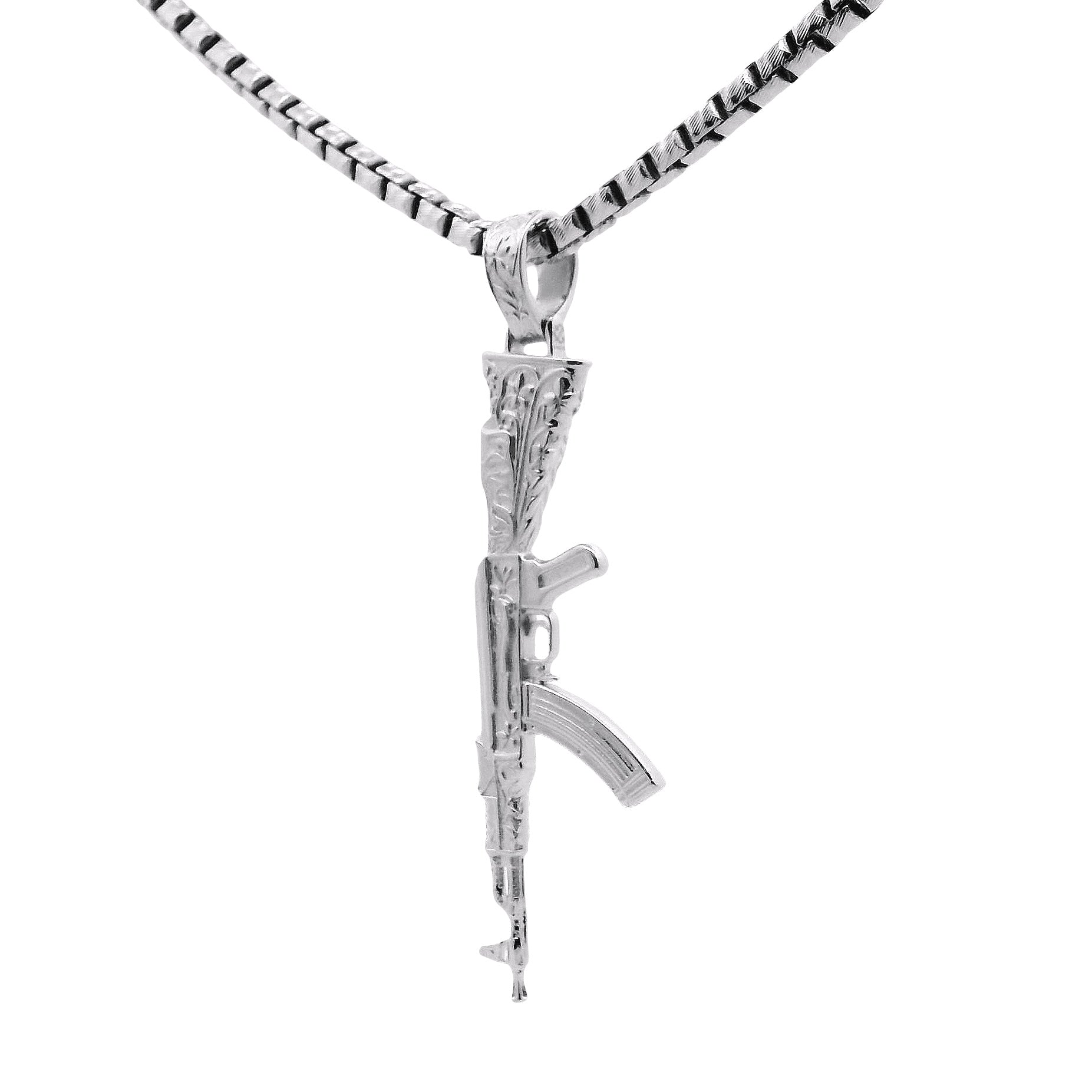 925 Sterling Silver AK-47 Slashed Box-Link Chain Set | TraxNYC
