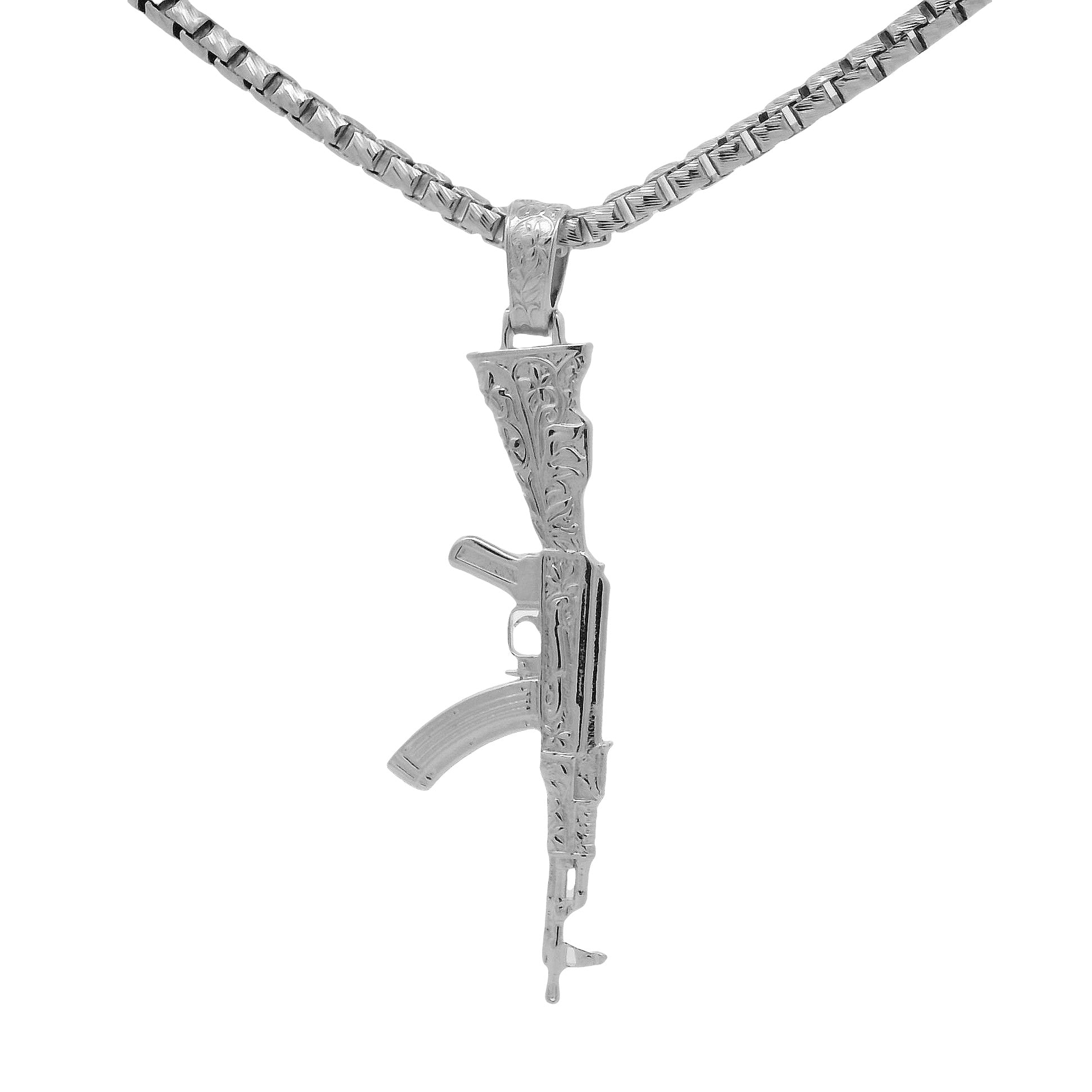 Slashed Box .925 Sterling Silver AK-47 Slashed Box-Link Chain Set 70922 | TraxNYC