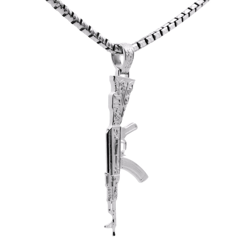 .925 Sterling Silver AK-47 Slashed Box-Link Chain Set 70922