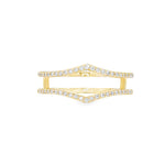 Yellow gold chevron ring enhancer with round diamonds and prong setting.