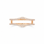 Yellow gold chevron ring enhancer with round diamonds and prong setting.