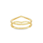 Yellow gold chevron ring enhancer with round diamonds and prong setting.