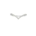 White gold wishbone wedding band with small diamonds in a curved design.