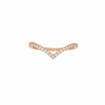 White gold wishbone wedding band with small diamonds in a curved design.