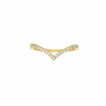 White gold wishbone wedding band with small diamonds in a curved design.