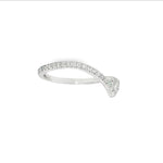White gold wishbone wedding band with small diamonds in a curved design.