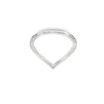 White gold wishbone wedding band with small diamonds in a curved design.