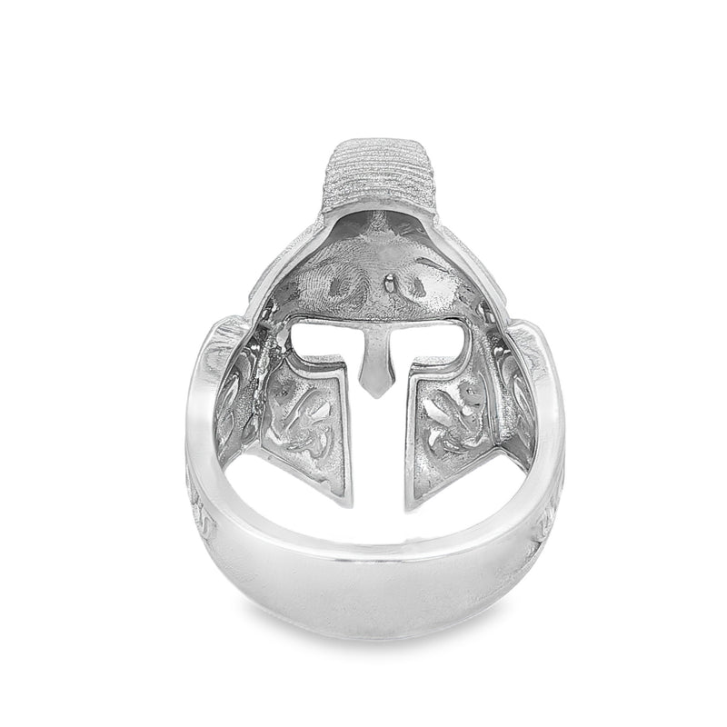 Sterling silver ring featuring a Trojan-style warrior helmet 