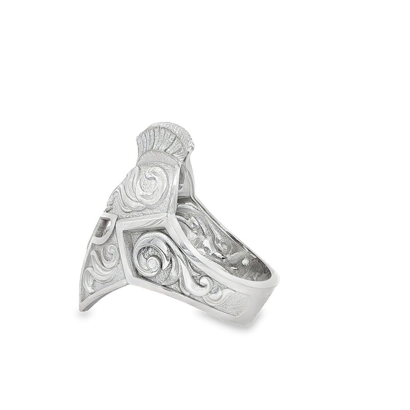 Sterling silver ring featuring a Trojan-style warrior helmet 