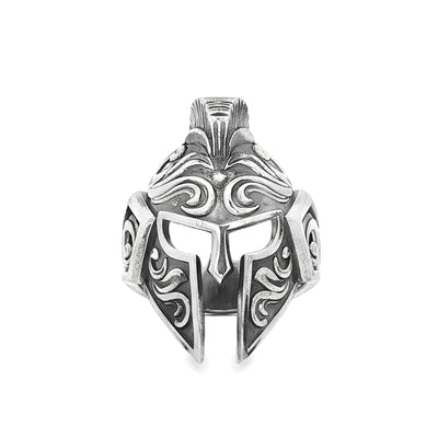 Sterling silver ring featuring a Trojan-style warrior helmet 