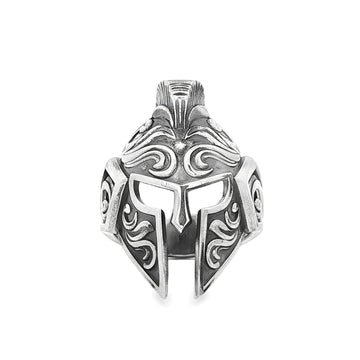 Sterling silver ring featuring a Trojan-style warrior helmet 