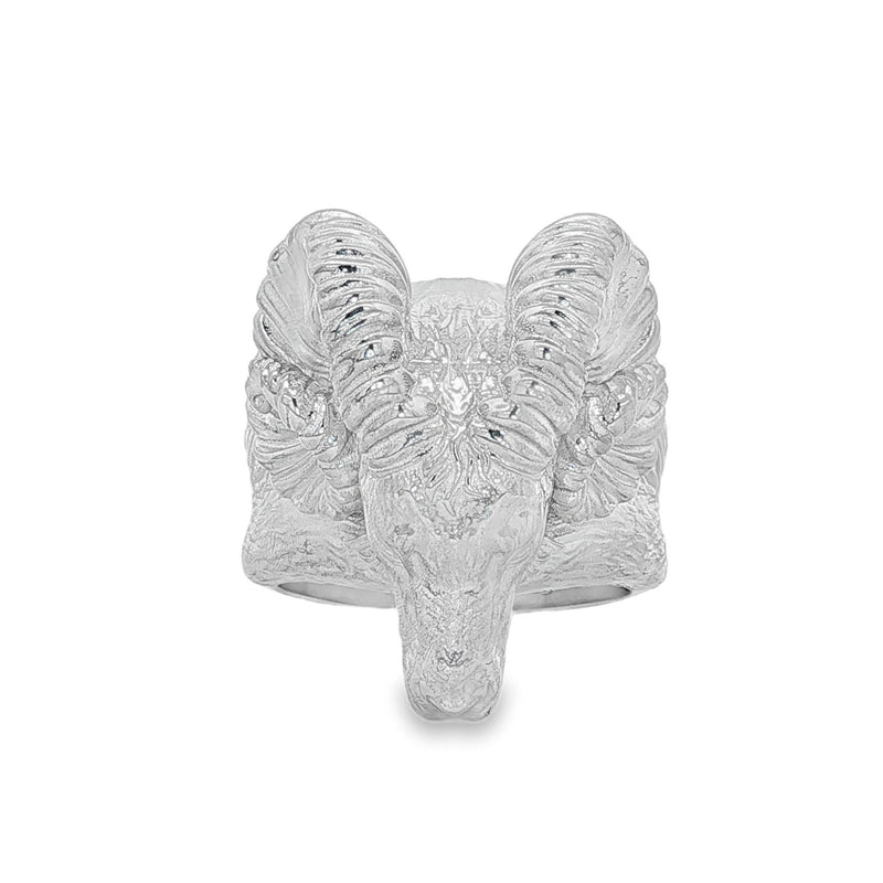 Silver Ram Head Statement Ring 