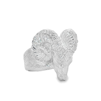 Silver Ram Head Statement Ring 