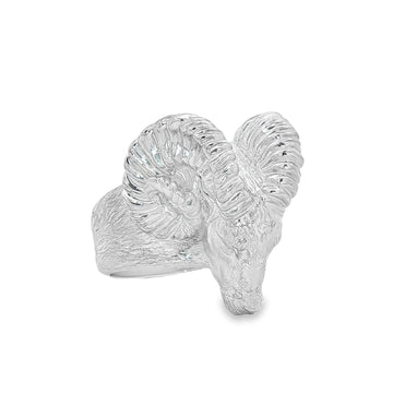 Silver Ram Head Statement Ring 