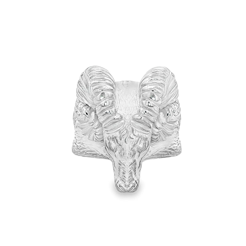 Silver Ram Head Statement Ring 