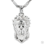925 silver Jesus head pendant with spiked crown on a polished Milano rope chain, 26 inches.