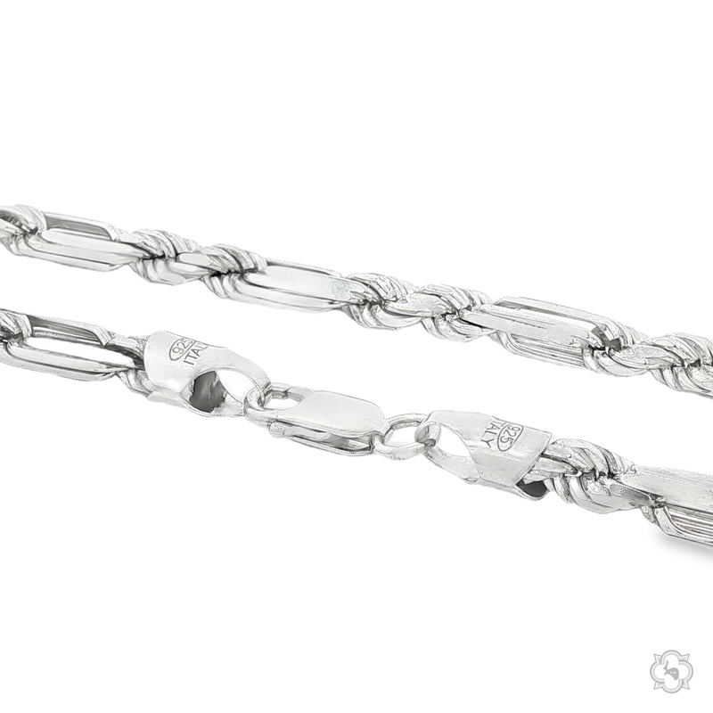 925 silver Figaro chain with polished, elongated oval links and secure lobster clasp.