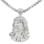 925 silver Jesus pendant with detailed face and heavy round box chain necklace.