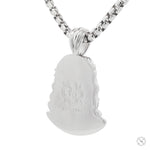 Sterling silver Jesus pendant with detailed edges on a heavy round box chain.