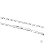 Silver Cuban curb chain with polished interlocking links and lobster clasp closure.