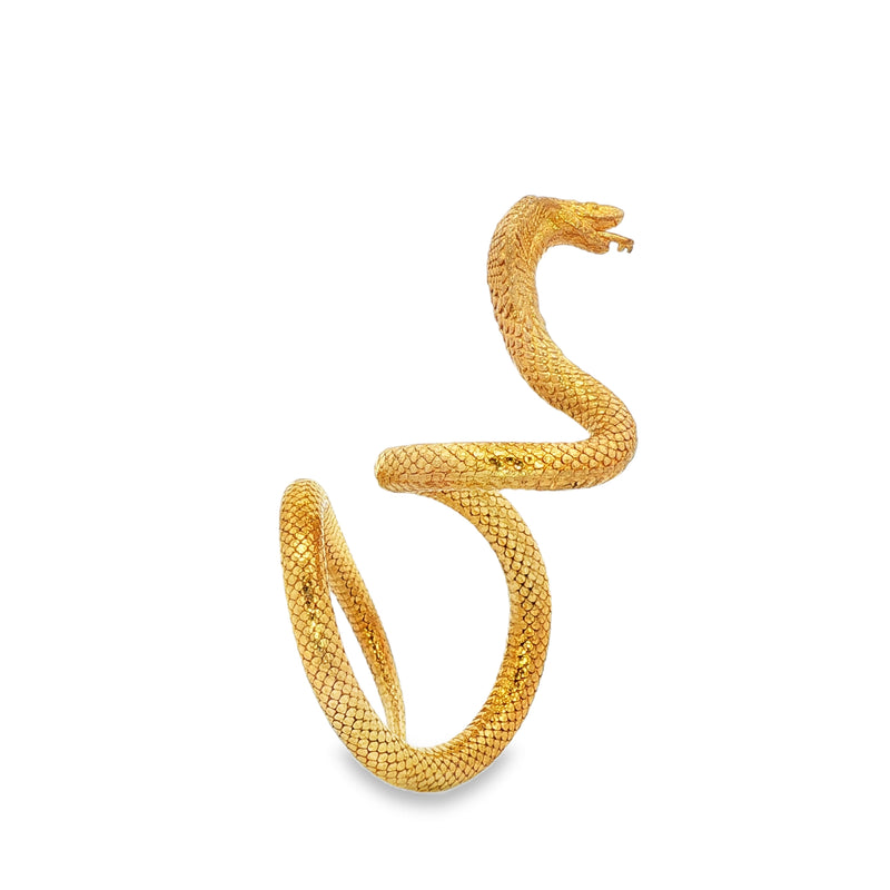 24k gold cobra ring with detailed snake scales and open mouth design.