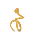 24k gold ring shaped like a coiled cobra with textured scales and raised hood.