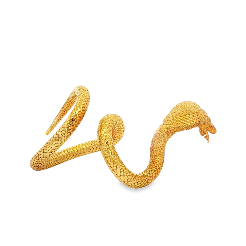 24k gold cobra-shaped ring with textured scales and detailed head design.