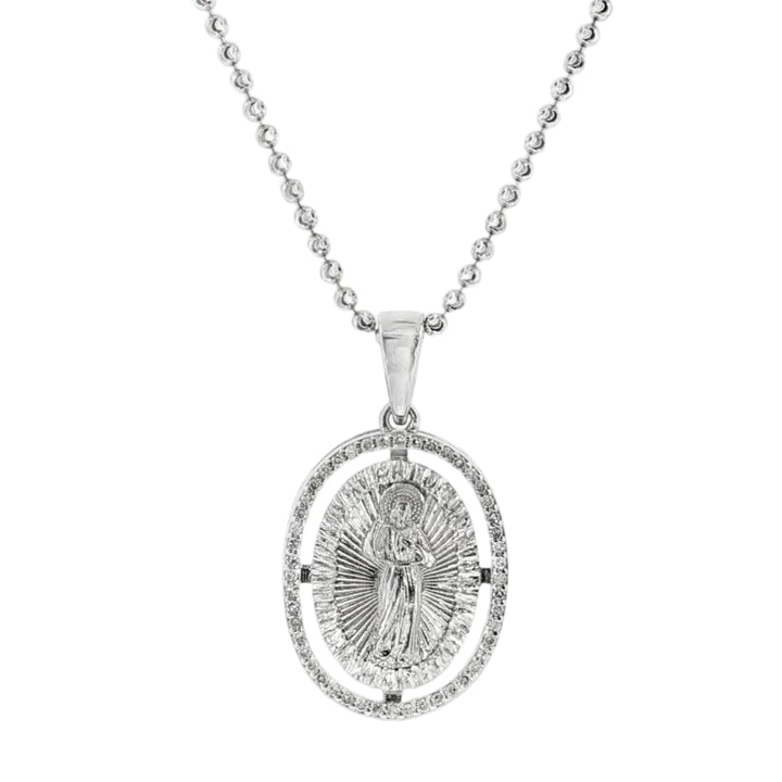 LIMITED Prong Diamond Jesus Pendant & Moon cut chain in .925 sterling silver