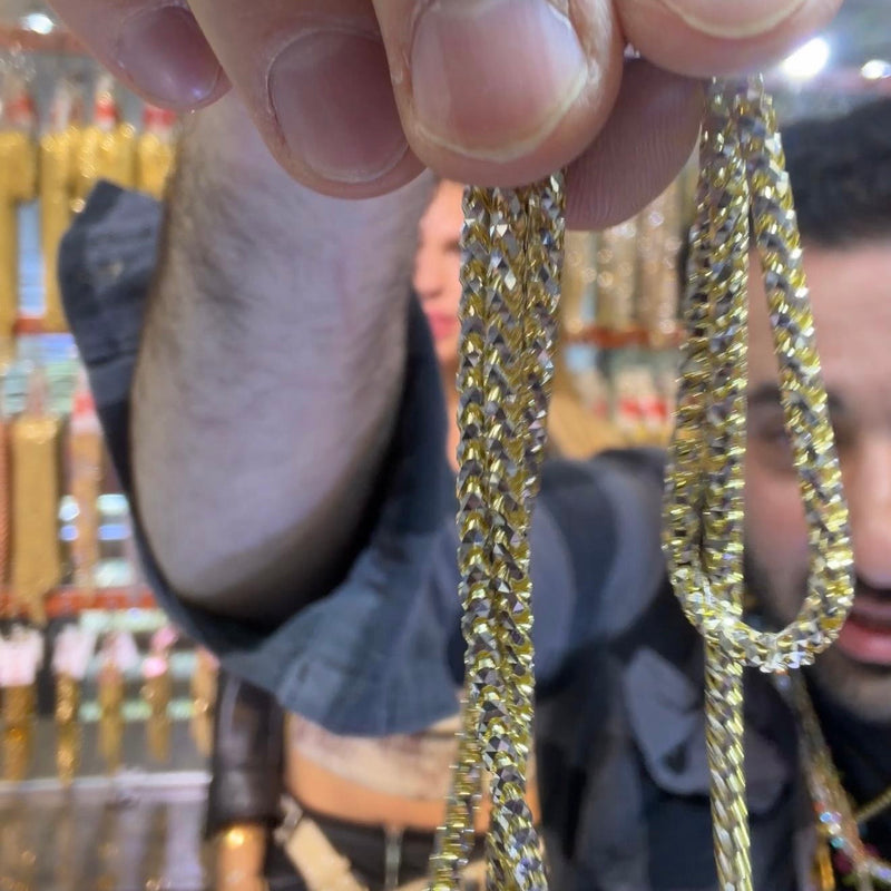 14K gold solid Franco chain with 2.5mm thick flat interlocking links.