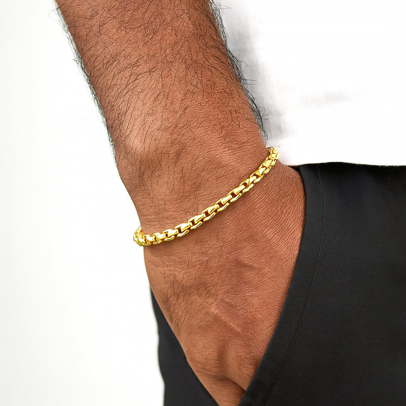 14K Yellow Gold Solid Round Box Link Bracelet 8.75 Inches 4.5mm 70901