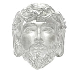 Silver Jesus face ring with detailed crown of thorns and textured beard.