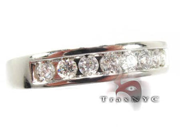 White gold men's ring with channel-set round diamonds in polished octostone design