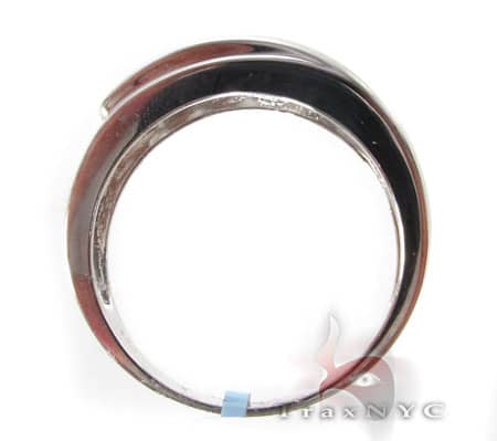 Men's white gold wedding band with channel-set round diamonds across the center.