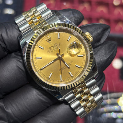 Rolex DateJust 36mm | Two Tone Yellow Gold | Champagne Dial | 116233