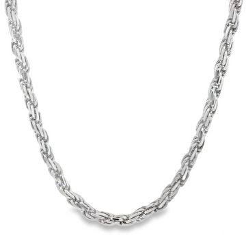 .925 silver men's rope chain necklace, 3.6mm thick, polished finish.