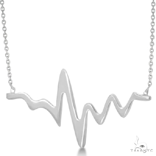 14k white gold heartbeat pendant necklace with delicate chain