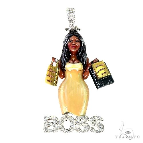 Fashion Boss Lady diamond pendant, all-over stone setting, front view showing full coverage layout