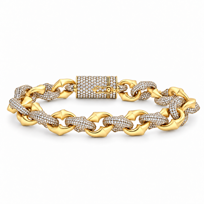 Alternate Diamond & Plain Rolo Link Bracelet 71812