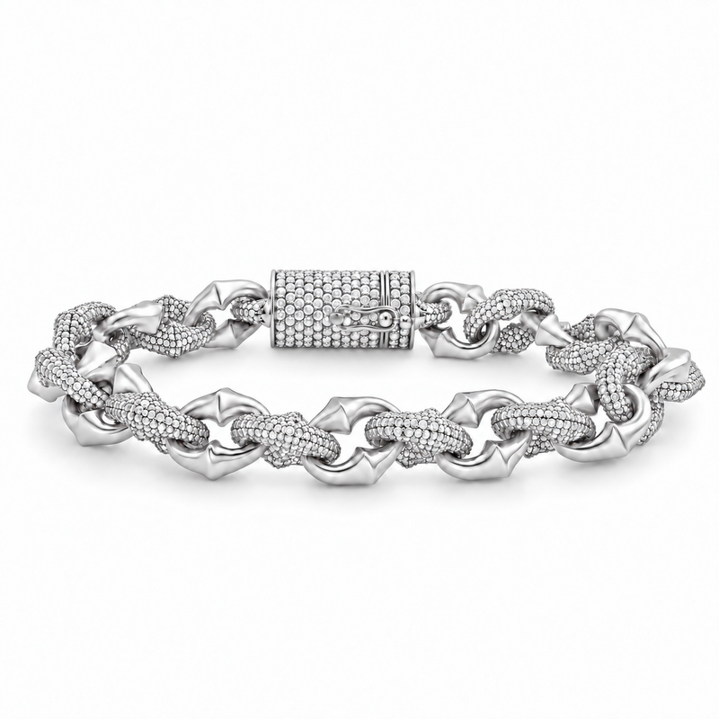 Alternate Diamond & Plain Rolo Link Bracelet 71812