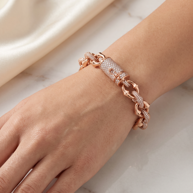 Alternate Diamond & Plain Rolo Link Bracelet 71812