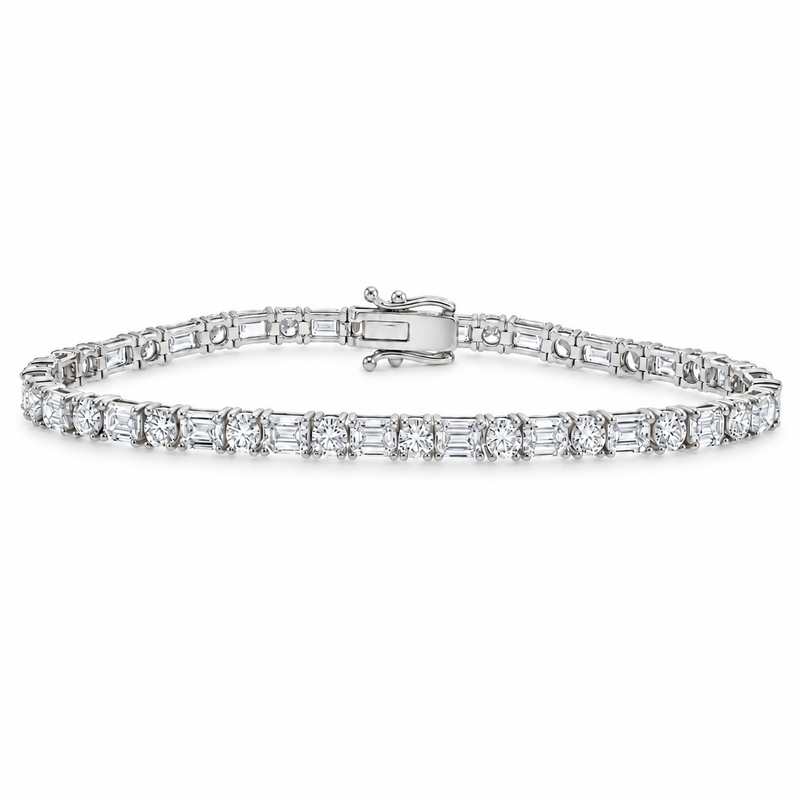 Alternating Emerald & Round Diamond Tennis Bracelet 71820